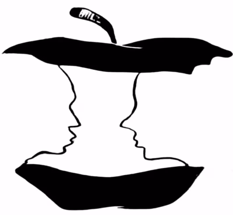 Illusioni ottiche doppia immagine mela volti