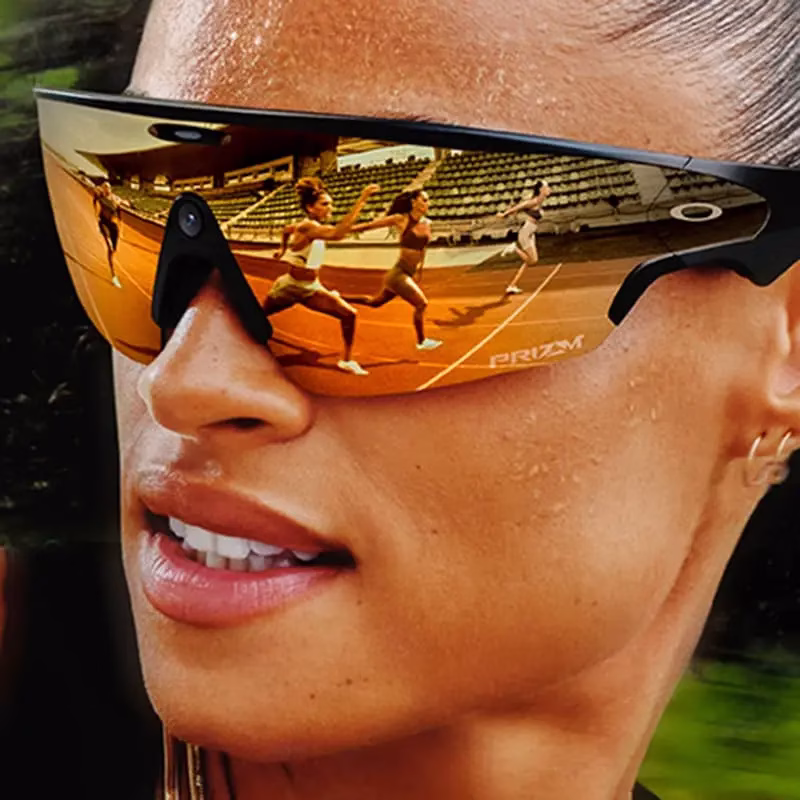 Olympic champion Sydney McLaughlin-Levrone wearing Oakley Meta Vanguard smart glasses.